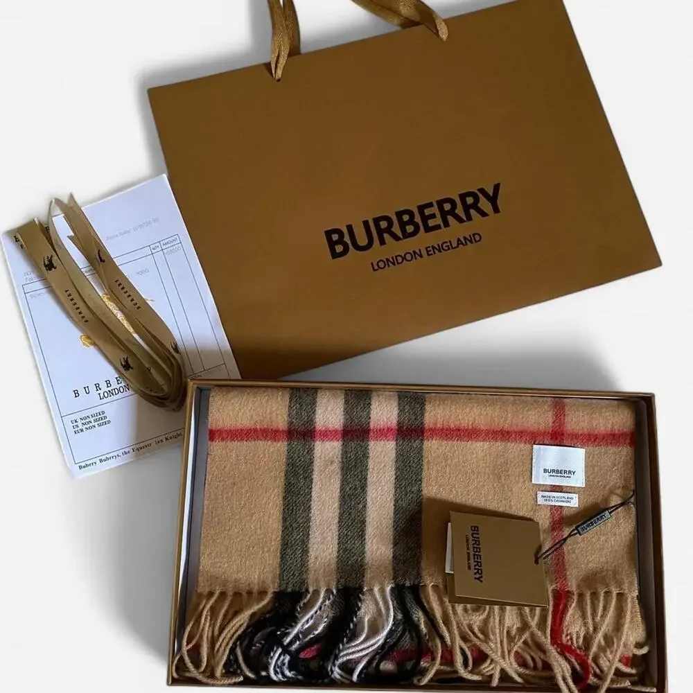 Burberry Check Cashmere Scarf Archive Beige